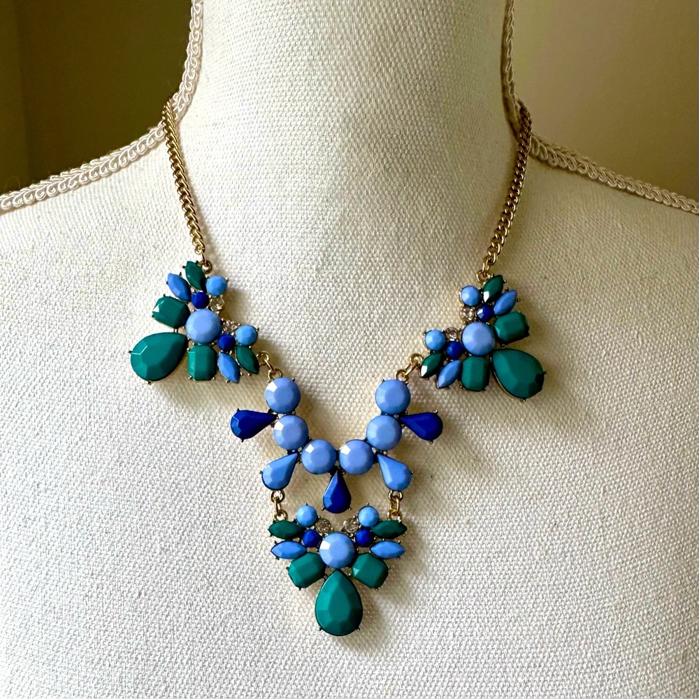 Statement Runway Blues and Green Necklace EUC